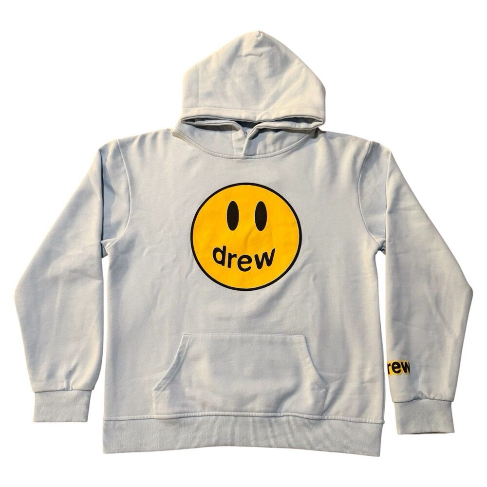 Drew House Skate Mascot Hoodie Blue Pullover Smiley Face Justin Bieber Sz L NWT